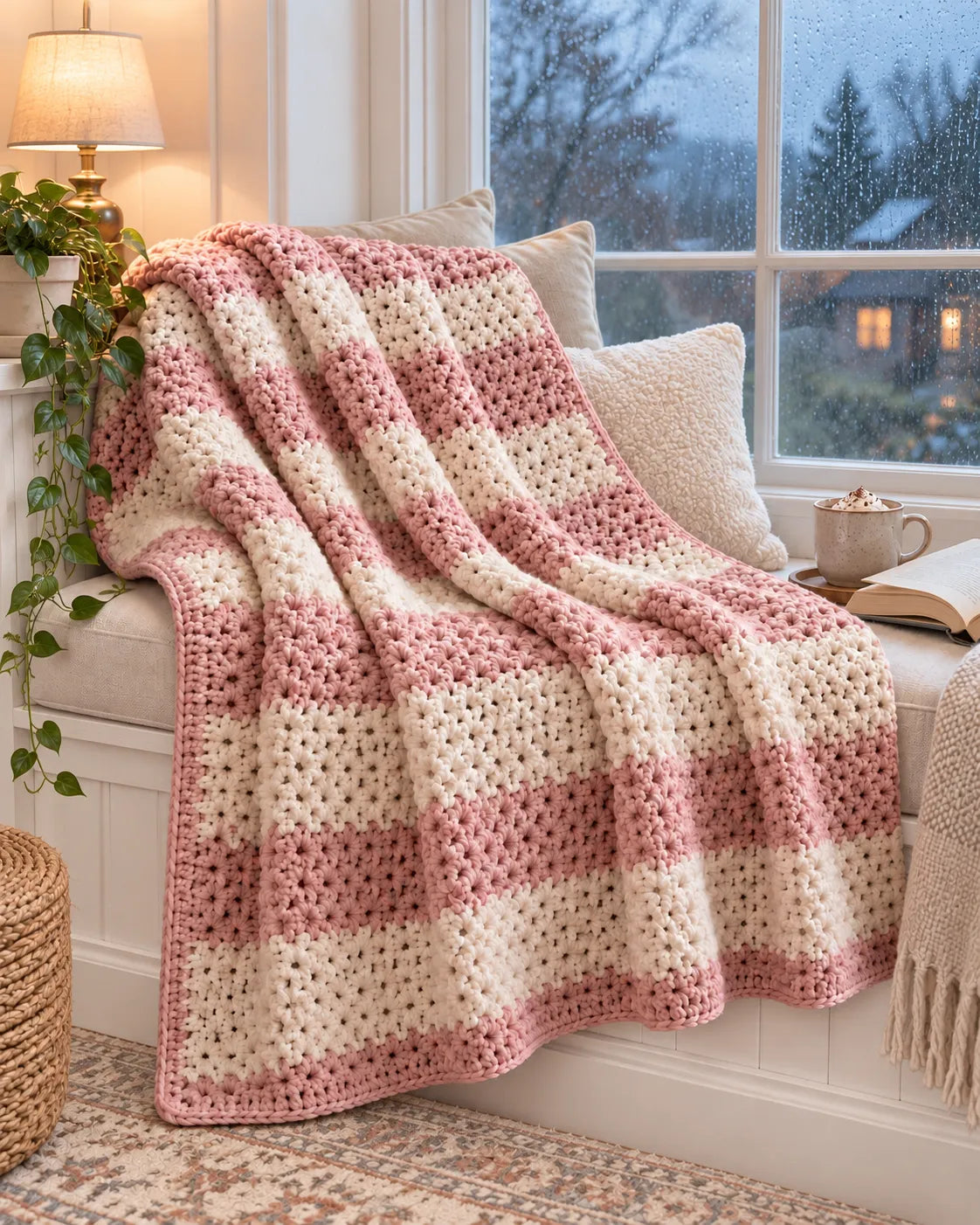 Blush Stripe Crochet Blanket