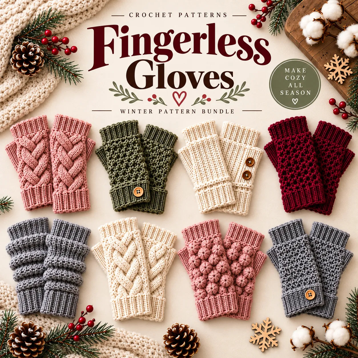 100 Snowberry Winter Accessories Crochet Pattern Bundle