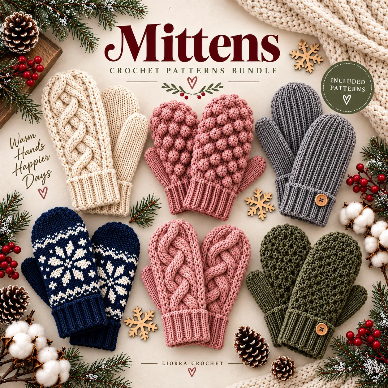 100 Snowberry Winter Accessories Crochet Pattern Bundle