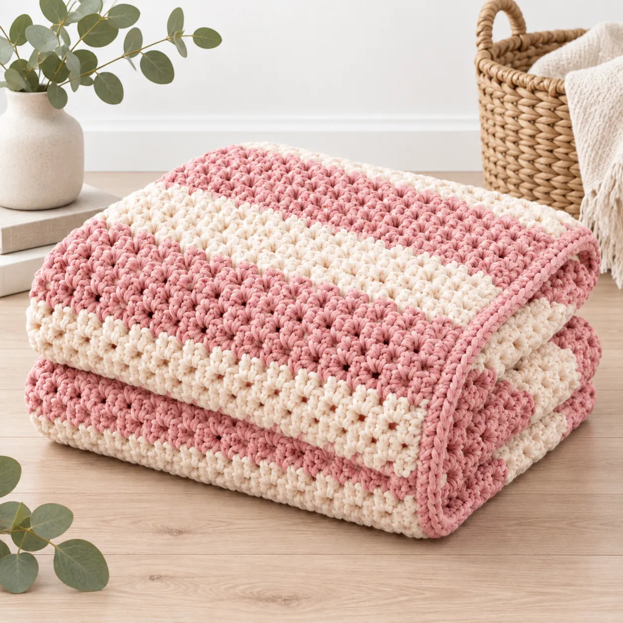 Blush Stripe Crochet Blanket