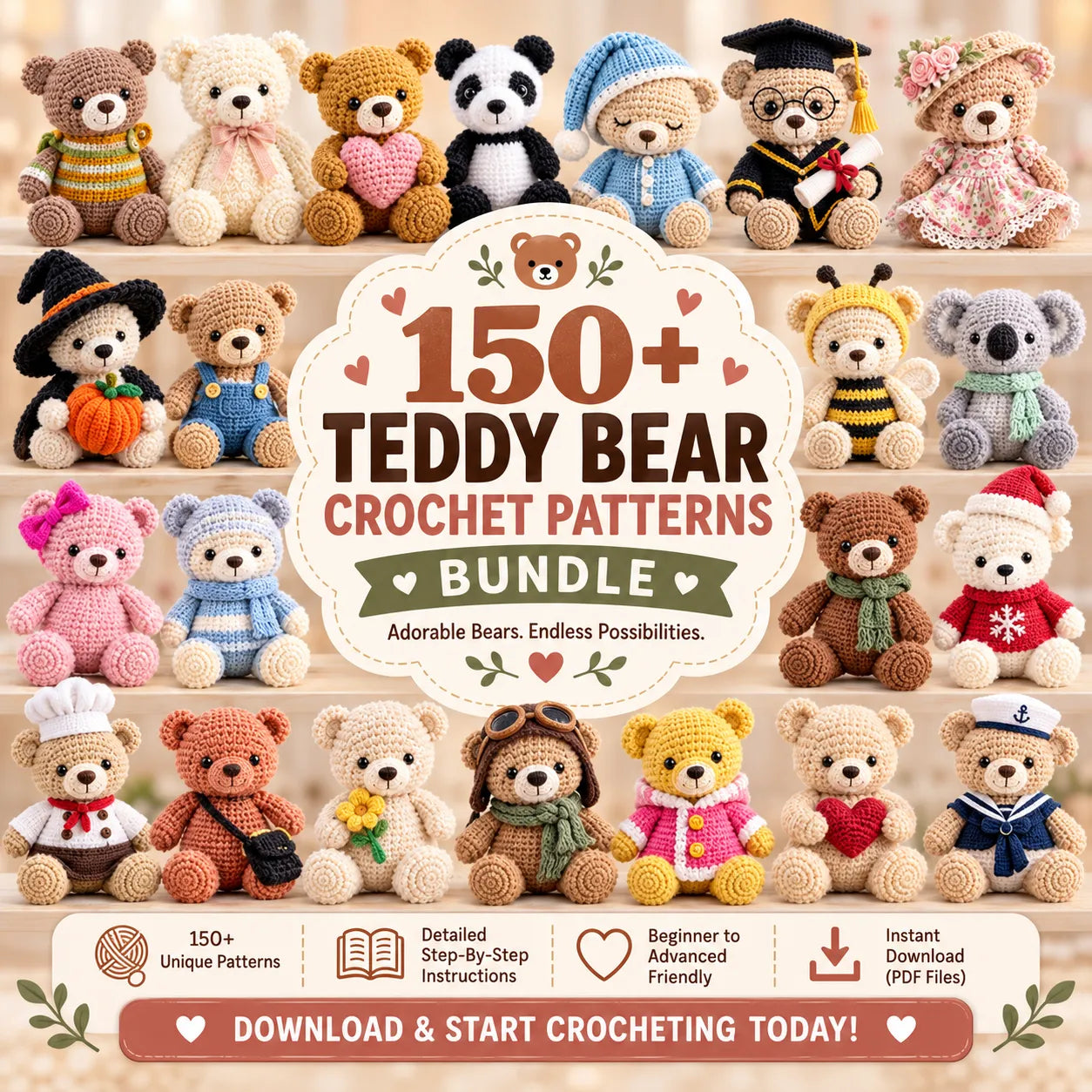150+ Teddy Bear Crochet Patterns Bundle