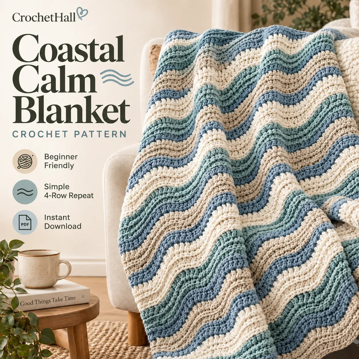 Coastal Calm Blanket Crochet Pattern