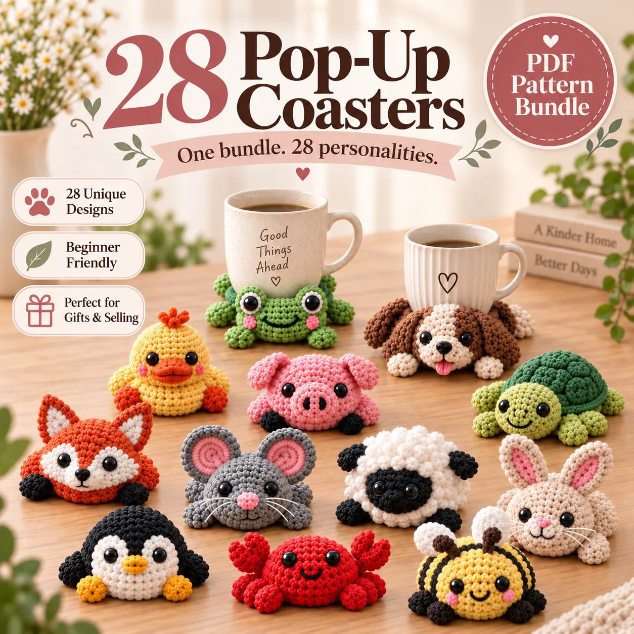 28 Pop-Up Coasters Crochet Patterns