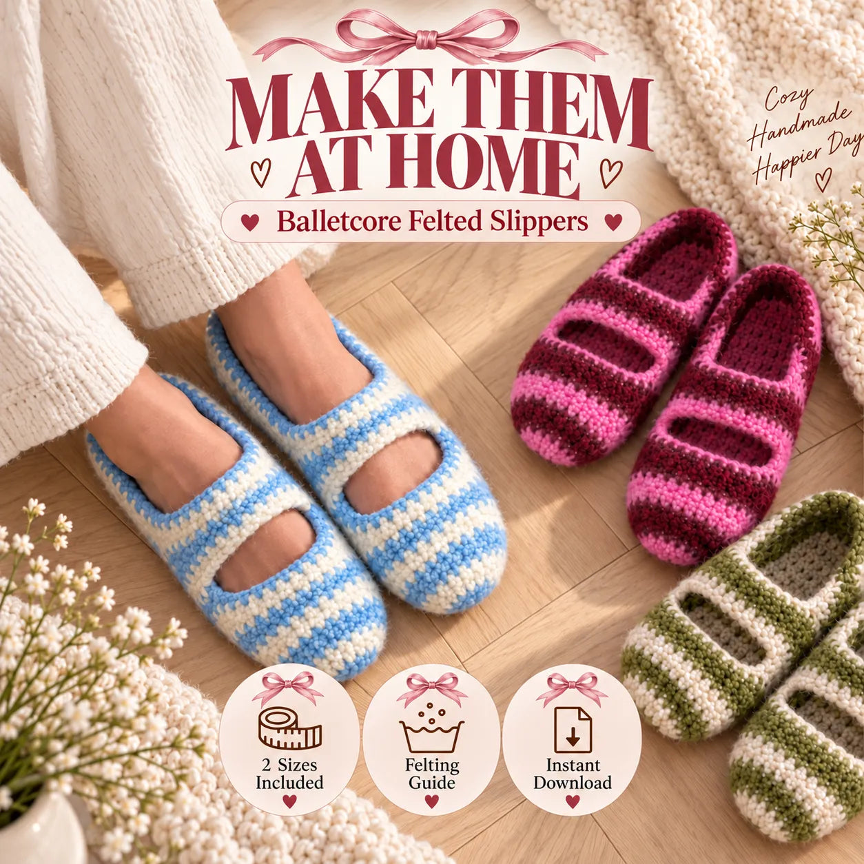 Balletcore Felted Slippers Crochet Pattern