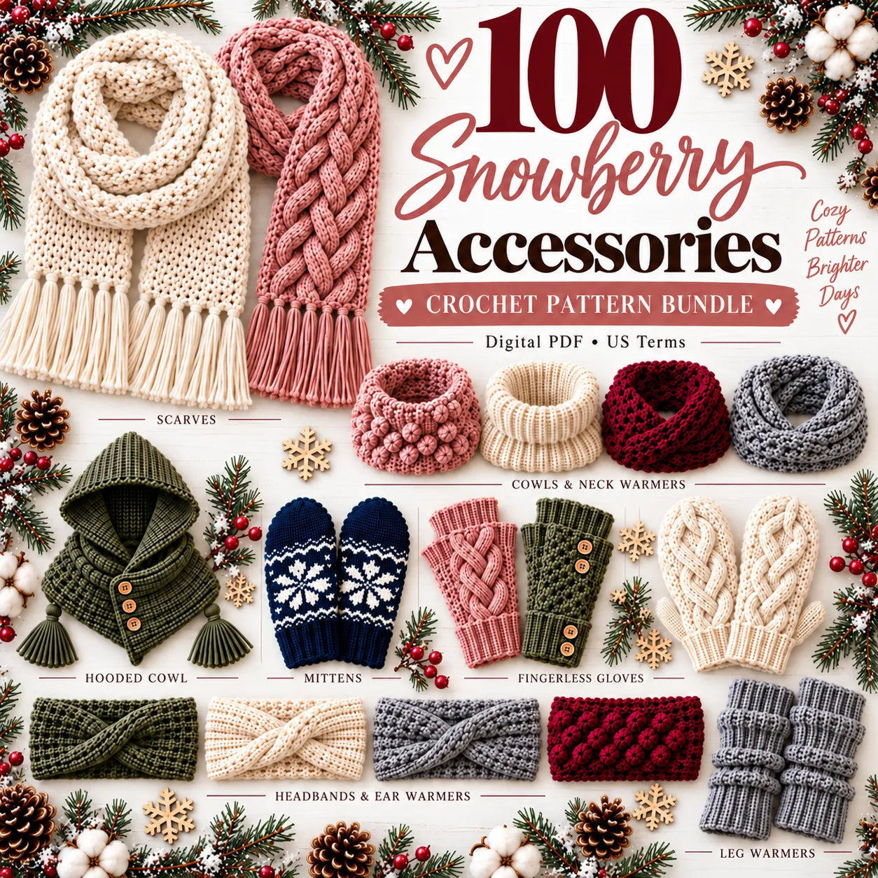 100 Snowberry Winter Accessories Crochet Pattern Bundle