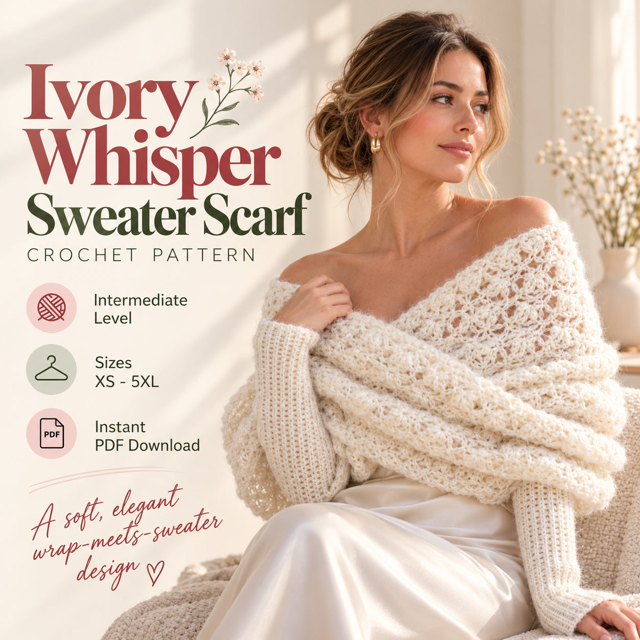 Ivory Whisper Sweater Scarf Crochet Pattern