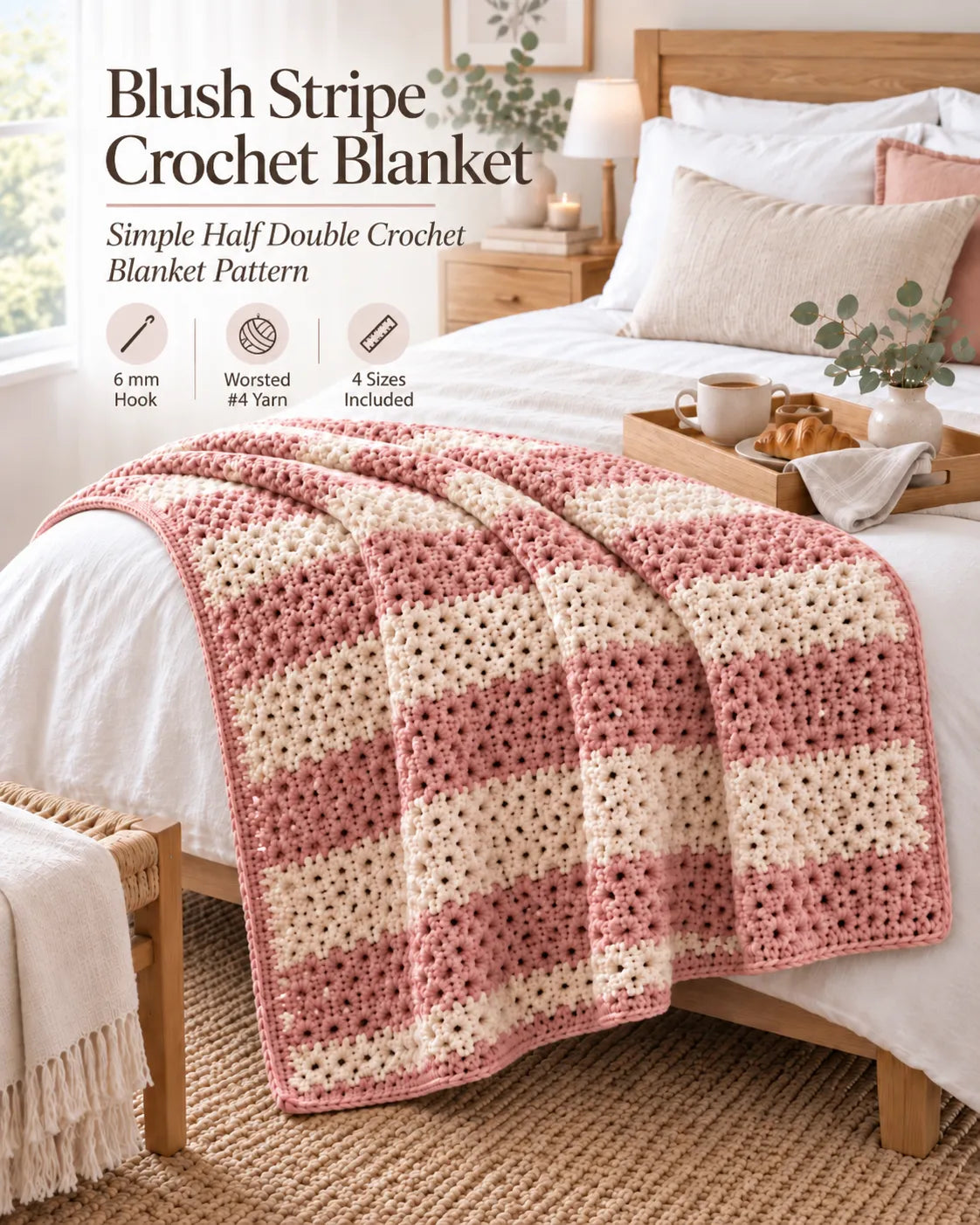Blush Stripe Crochet Blanket